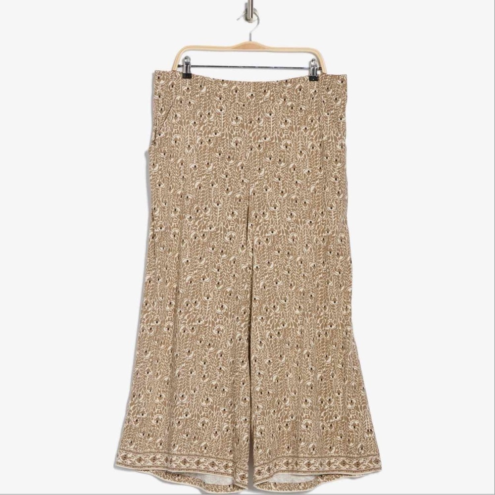 NWT Max Studio ‘Print Crop Wide Leg Pants’ in Cream / Teak Whispering Cloves 2X